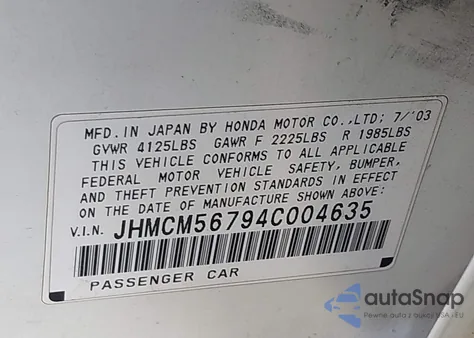 2004 Honda Accord 2.4 Ex из США, поврежденный, VIN JHMCM56794C004635